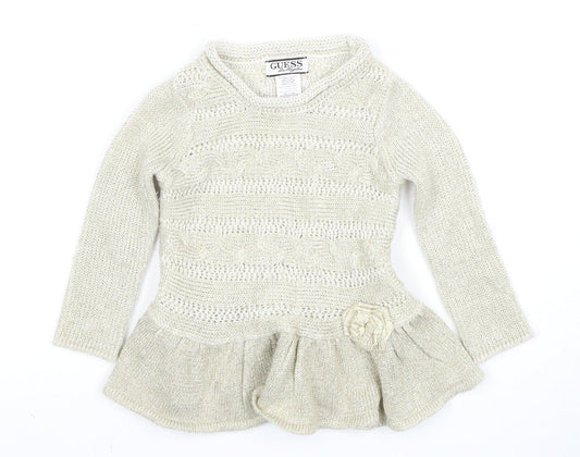 Guess Girls Ivory Pullover Jumper, Size 2 Years, Ruffle Accents