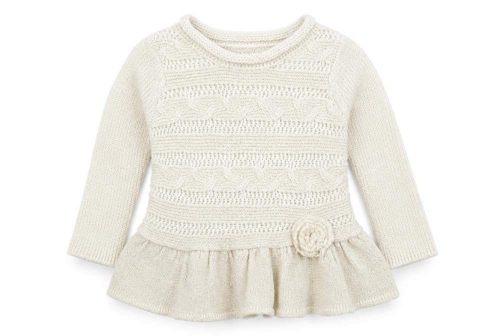 Guess Girls Ivory Pullover Jumper, Size 2 Years, Ruffle Accents