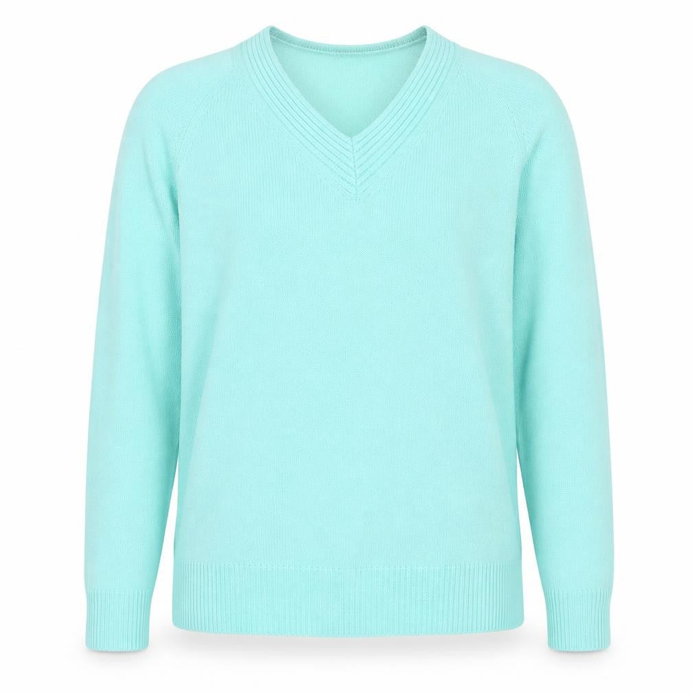 Damart Women's Blue V-Neck Acrylic Pullover Jumper