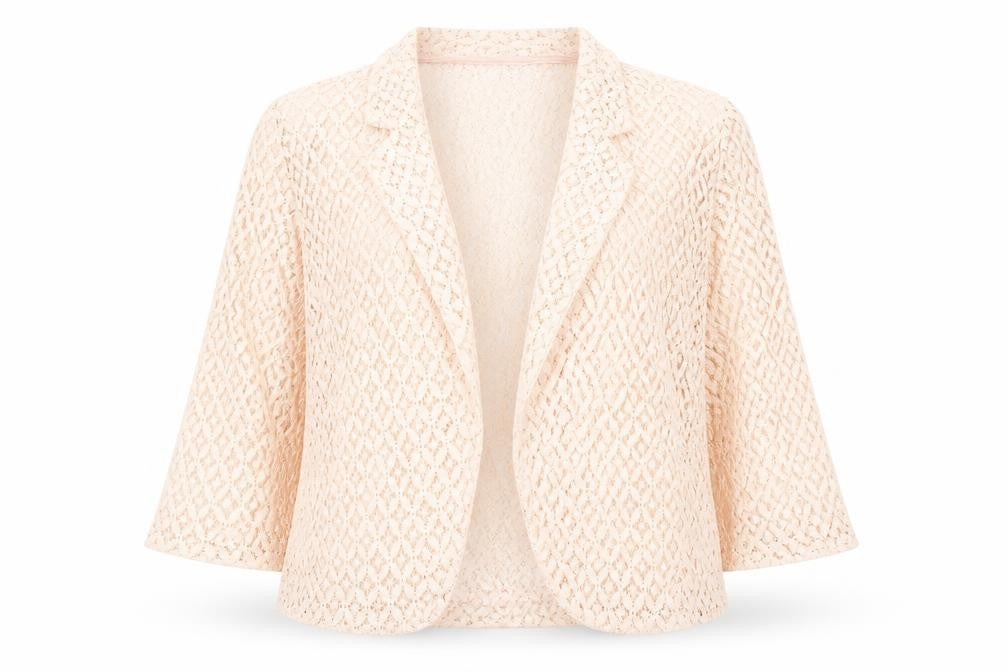 Front view of Roman Women's Pink Lace Blazer, size 14