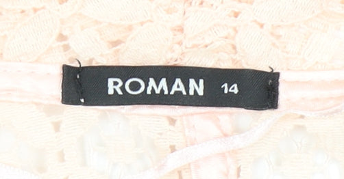 Close-up detail of Roman Women's Pink Lace Blazer, size 14