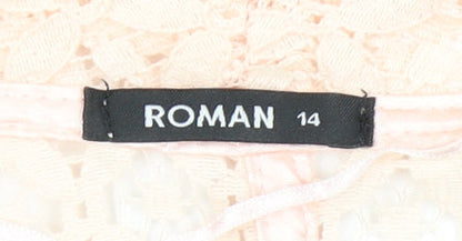 Close-up detail of Roman Women's Pink Lace Blazer, size 14