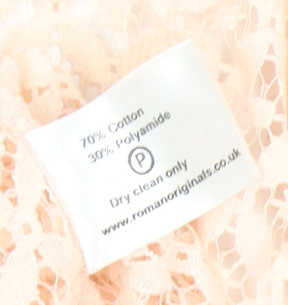 Brand and care label for Roman Women's Pink Lace Blazer, size 14