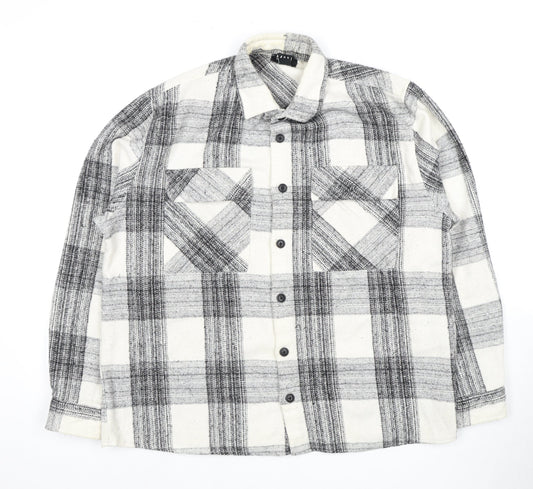 Man Men's Black and White Plaid Button-Up Shirt - L