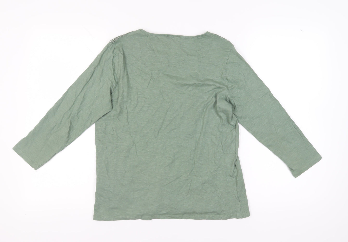 Afibel Women's Green Crochet Accent Blouse UK 10/12