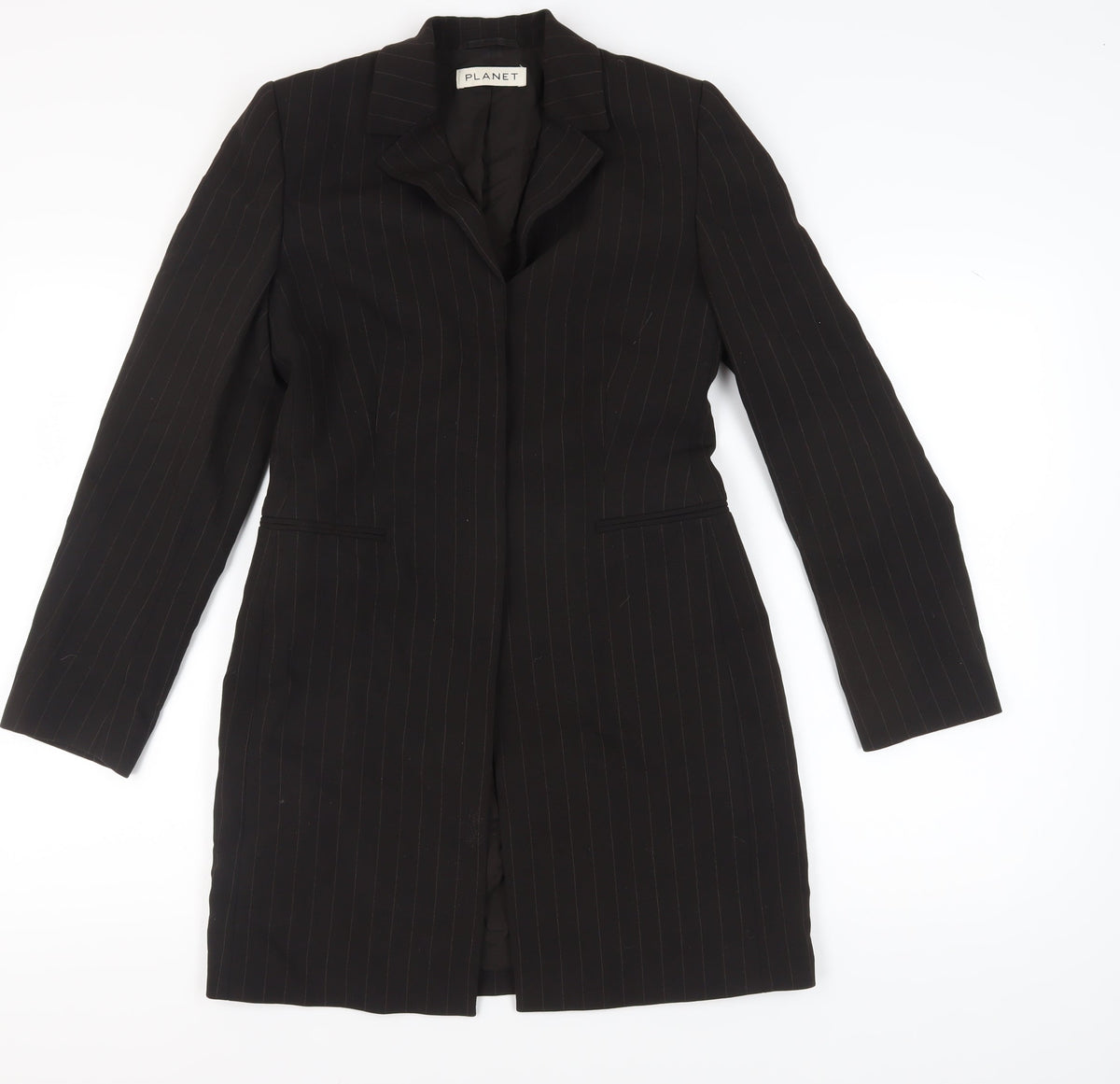 Planet Women's Black Long Pinstripe Suit Jacket - Size 8