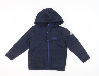 Additional front view of Regatta boys’ blue hooded puffer jacket, size 12, outdoor