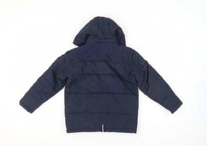 Back view of Regatta boys’ blue hooded puffer jacket, size 12, outdoor