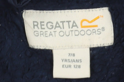 Close-up detail of Regatta boys’ blue hooded puffer jacket, size 12, outdoor