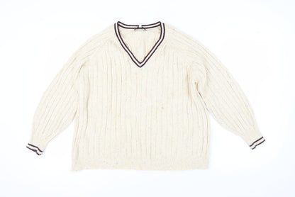 Next Women Ivory Pullover Jumper L V-Neck