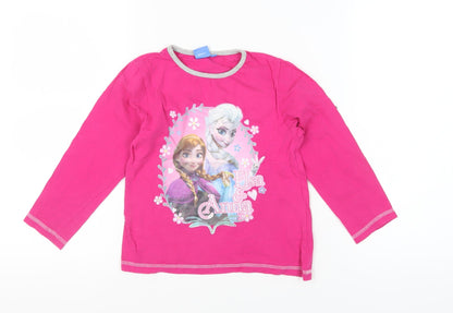 Front view of Disney girls’ pink frozen t-shirt, size 7-8, years, long sleeve