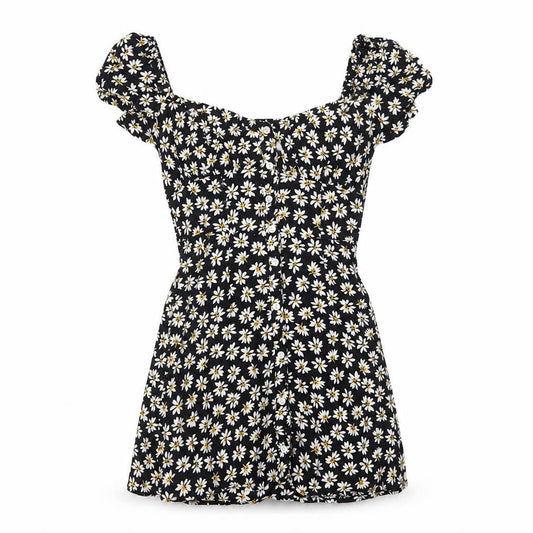 Bershka Women's Black Floral Puff Sleeve Mini Dress