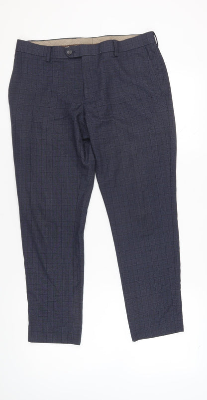 Next Men's Grey Check Formal Trousers, Size 34