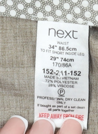 Next Men's Grey Check Formal Trousers, Size 34