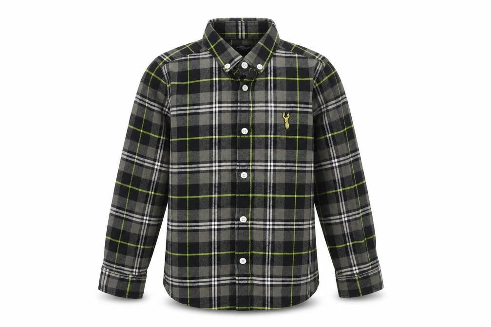 Next Boys Black Grey Plaid Button-Up Shirt, 7 Years