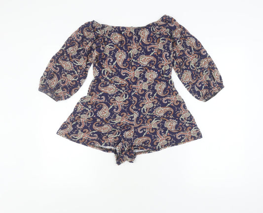 Boohoo Women's Multicoloured Paisley Playsuit, Size 12