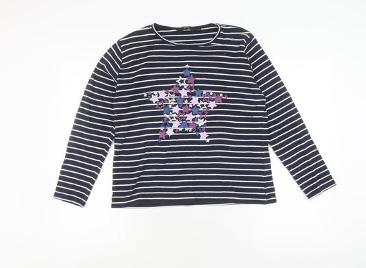 Isle Essentials Women's Blue Striped Pullover Jumper M
