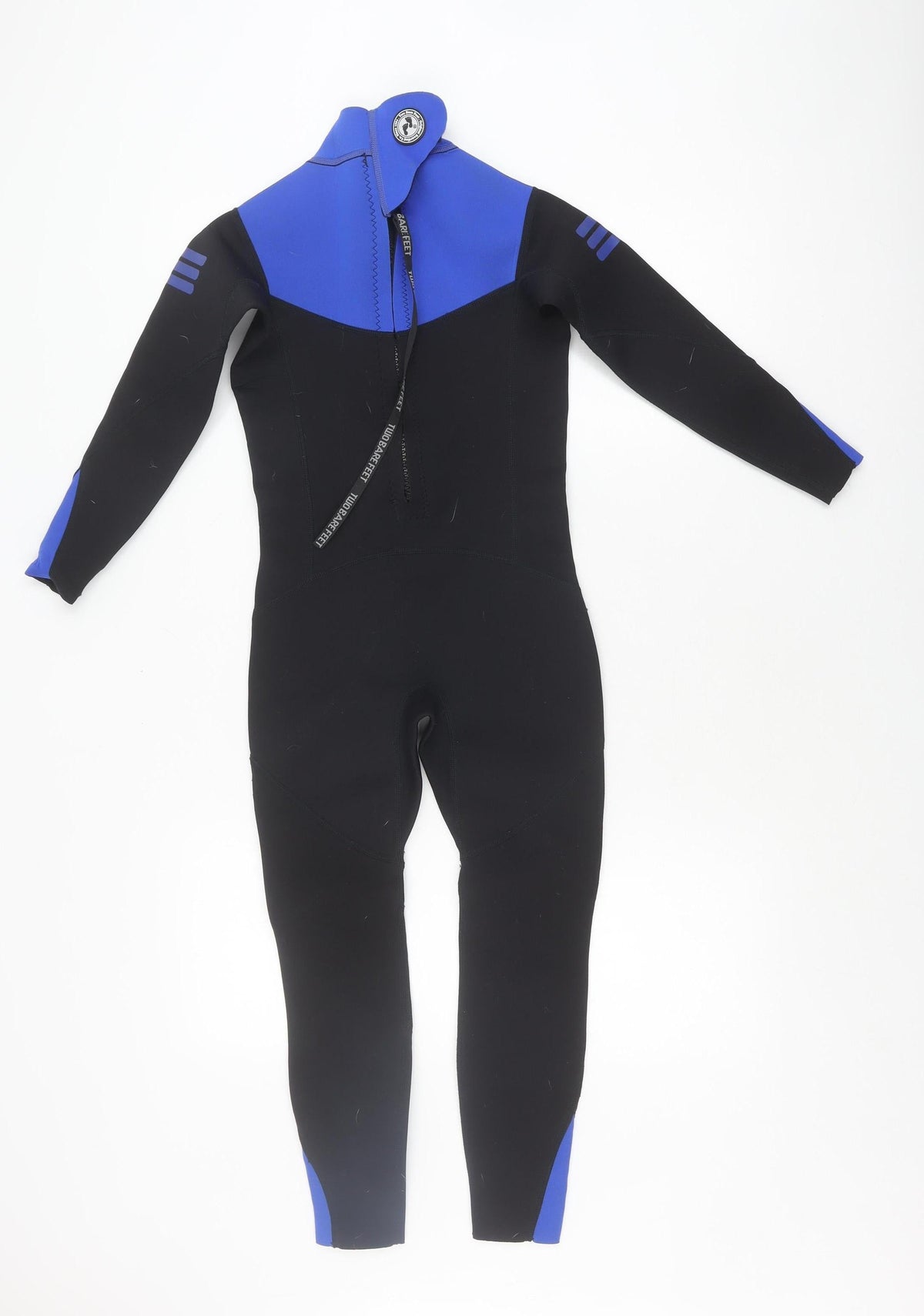 Back view of twobarefeet boys’ black/blue wetsuit -, size L, quick dry