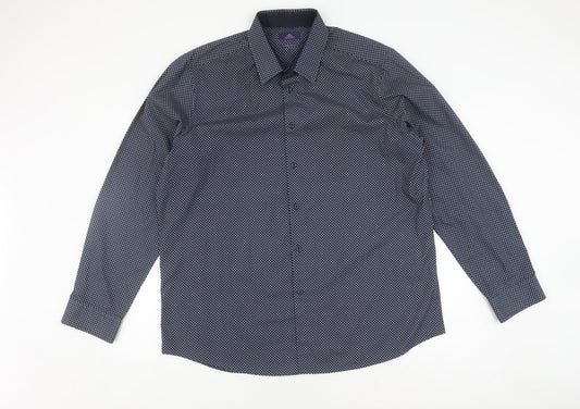 Next Men's Blue Long Sleeve Geometric Shirt 44 cm