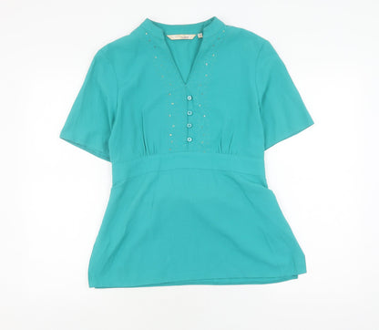 Additional front view of Style by EWM Women's Green Short Sleeve Blouse