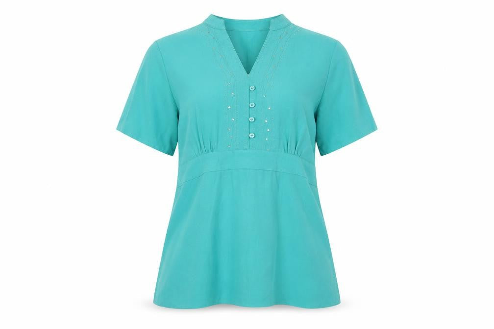 Style by EWM Women's Green Short Sleeve Blouse