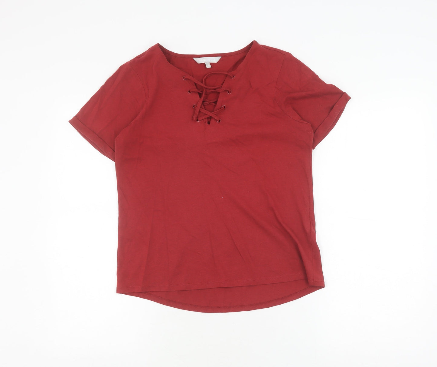 Red Herring Women's Red Cotton Lace Up T-Shirt, Size 10