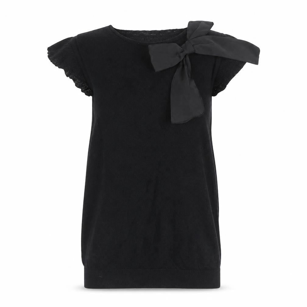 MNG Women's Black Sleeveless Top with Bow Accent