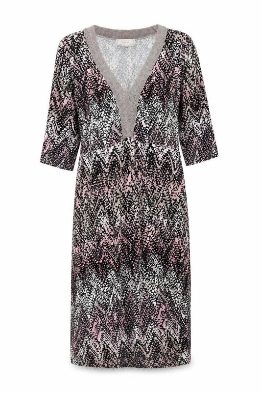 Cream Women's Multicoloured V-Neck Chevron Dress M
