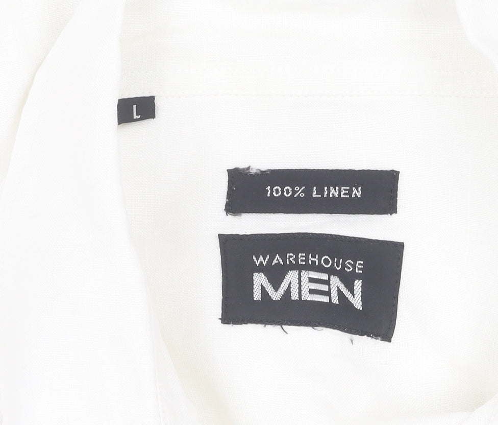 Warehouse Men's White Linen Long Sleeve Shirt L