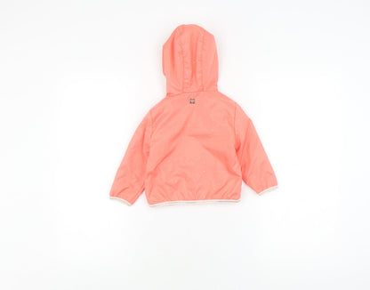Back view of Carrément Beau girls’ pink puffer jacket 12-18 months, hooded