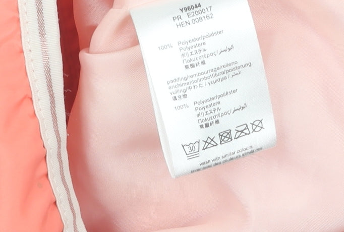 Brand and care label for Carrément Beau girls’ pink puffer jacket 12-18 months, hooded
