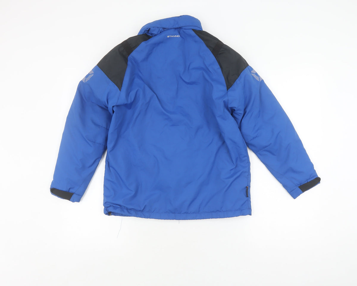 Back view of Stanno boys’ blue school jacket, size 152, with zipped pockets