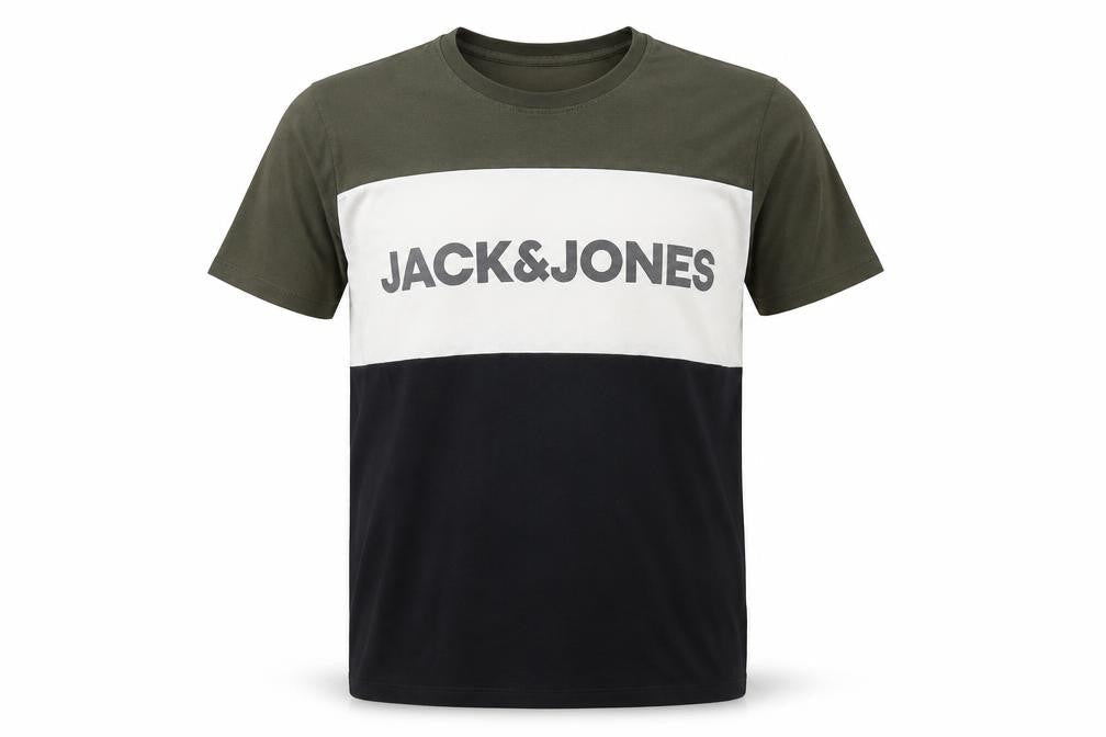 Jack & Jones Men's L Colourblock T-Shirt in Green, White, Black