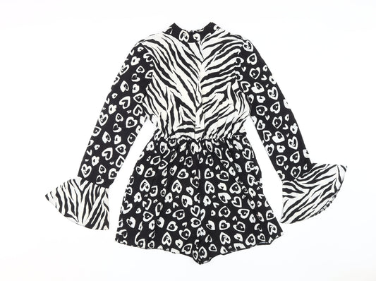 ASOS Women's Black White Animal Print Playsuit Size 8
