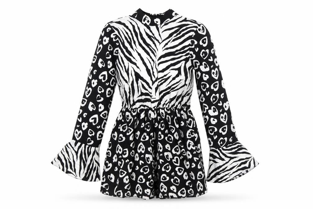 ASOS Women's Black White Animal Print Playsuit Size 8