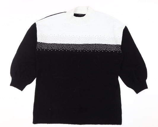 Roman Women's Black Beaded High Neck Pullover Jumper Size 16