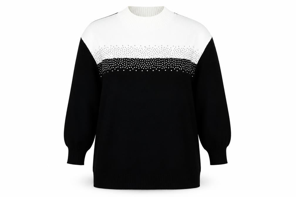 Roman Women's Black Beaded High Neck Pullover Jumper Size 16
