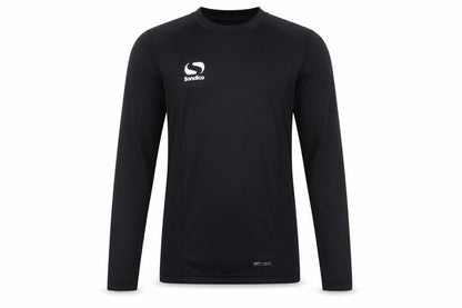 Front view of Sondico boys’' black football t-shirt long sleeve 13 years