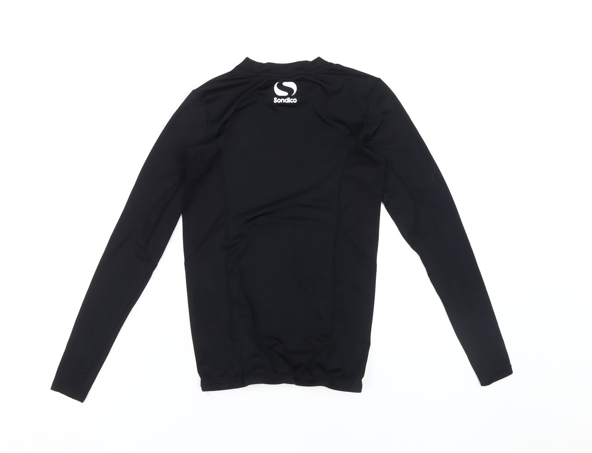 Back view of Sondico boys’' black football t-shirt long sleeve 13 years