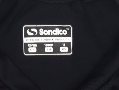 Close-up detail of Sondico boys’' black football t-shirt long sleeve 13 years