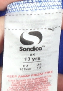 Close-up detail of Sondico boys’ blue football t-shirt age 13 years