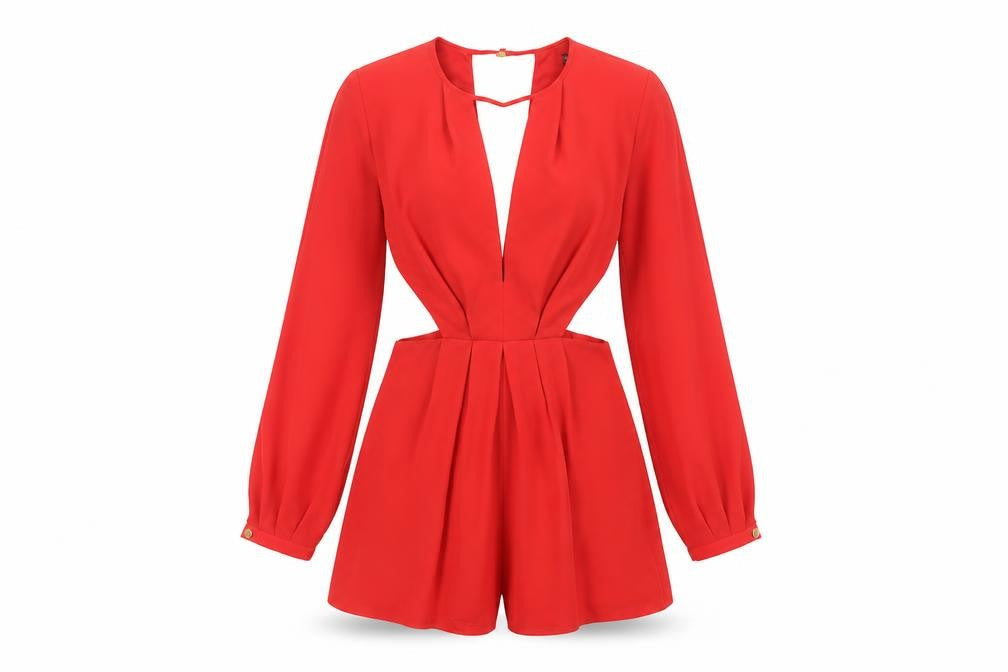 Miss Selfridge Red Women's Long Sleeve Playsuit Size 10
