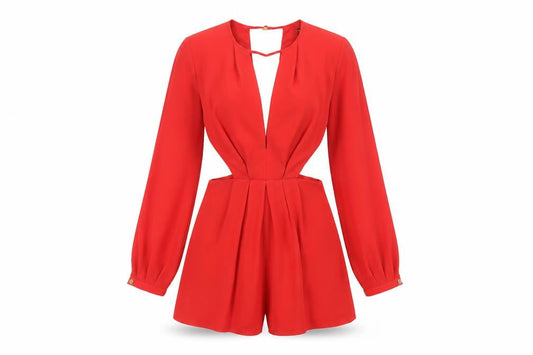 Front view of Miss Selfridge Red Women's Long Sleeve Playsuit, size 10