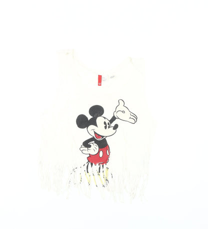 Preloved Disney Women's White Sleeveless Mickey Crop Tank - Front