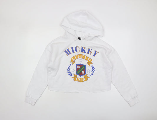 New Look Girls White Hoodie 12-13 Years Mickey Pullover