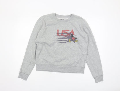Preloved Disney Unisex Grey Pullover Sweatshirt Size S - Front