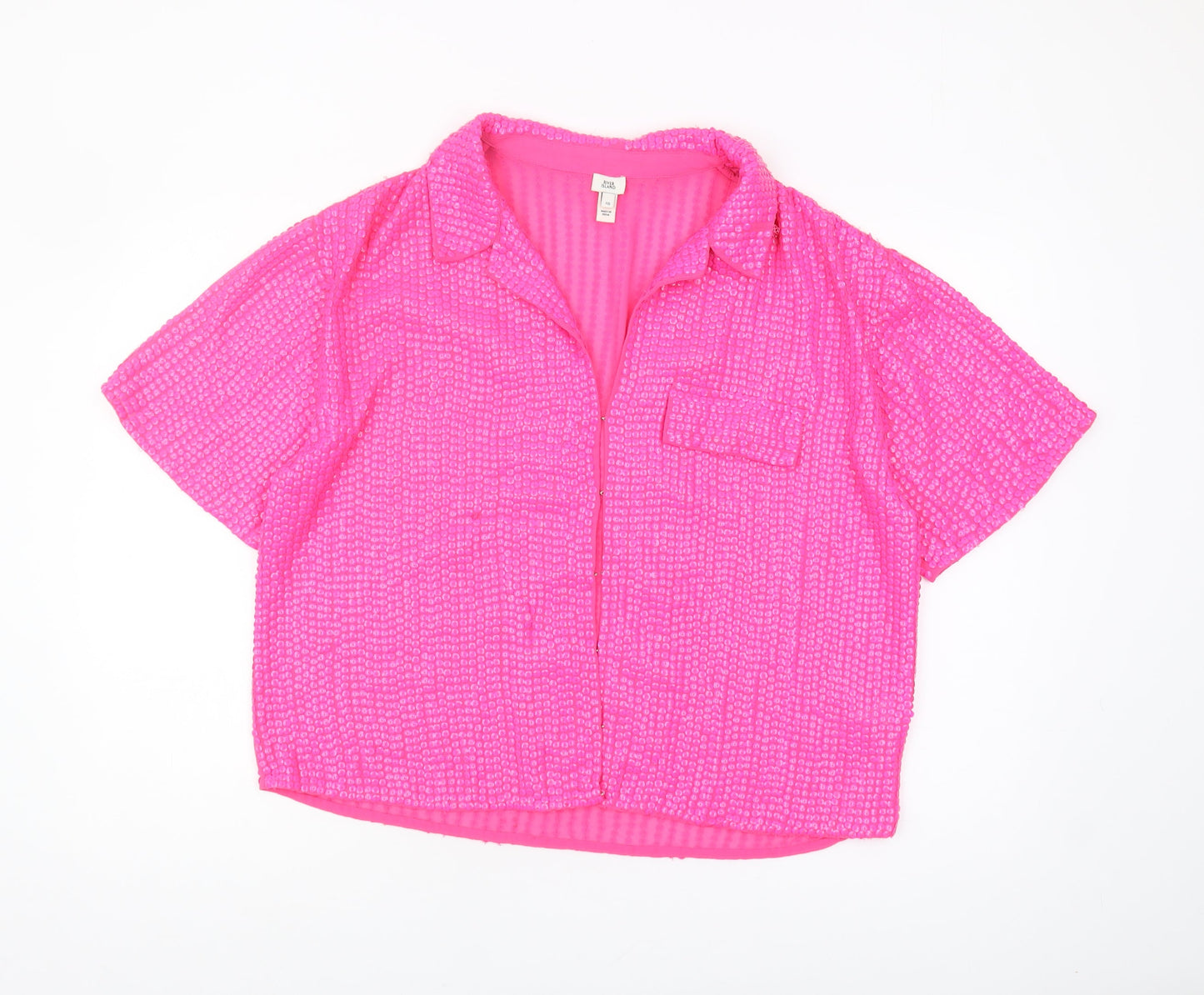 River Island Women's Pink Button-Up Top Size 16