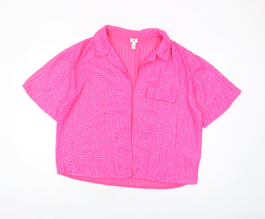 River Island Women's Pink Button-Up Top Size 16