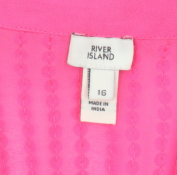 River Island Women's Pink Button-Up Top Size 16