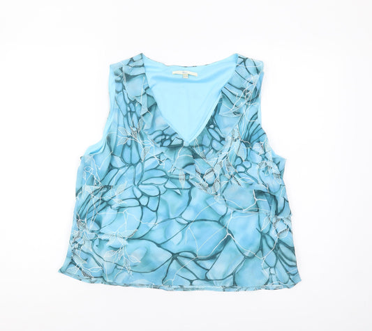 Klass Women's Blue V-Neck Floral Tank Petite Size 18